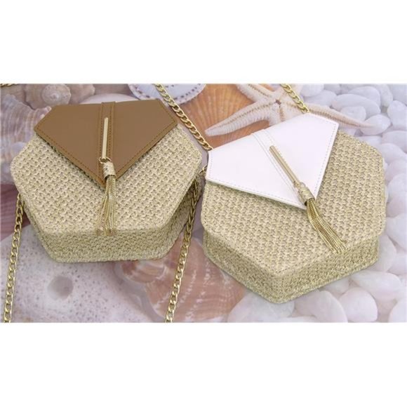 Women's Crossbody Bag Cute Straw Shoulder Bag Dark Brown - Picture 5 of 7